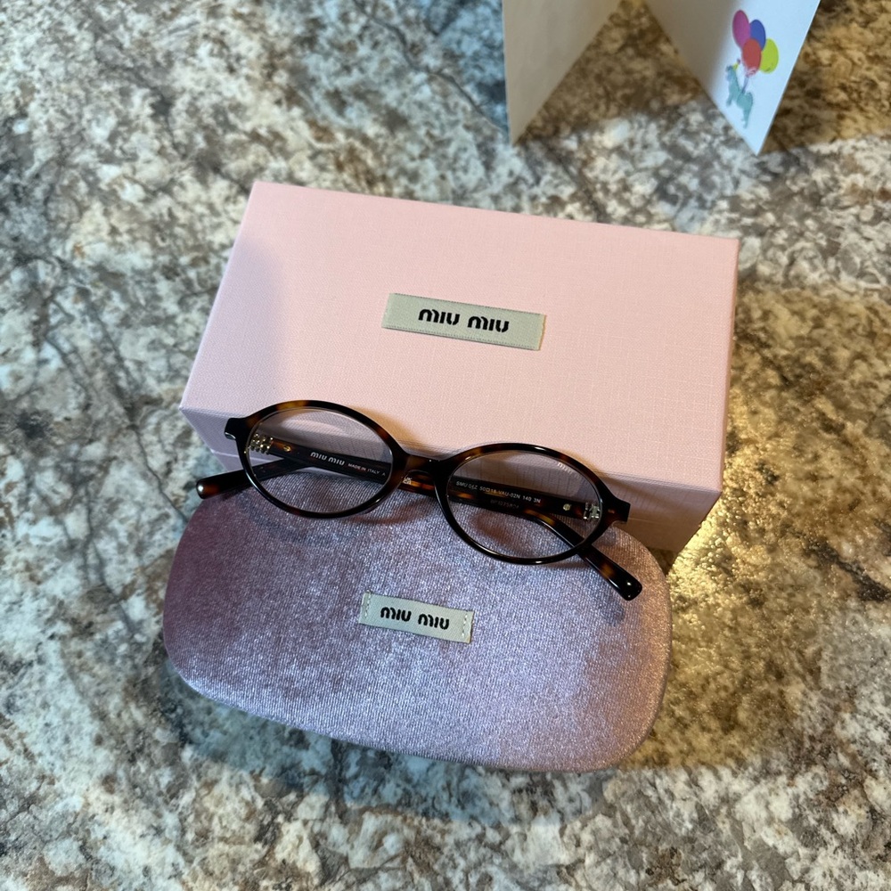 Miu Miu Tortoiseshell Glasses with Pink Case